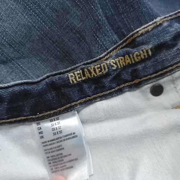 American Eagle Relaxed Straight Dark Medium Wash Denim Blue Jeans Sz 33x32 - Picture 6 of 6